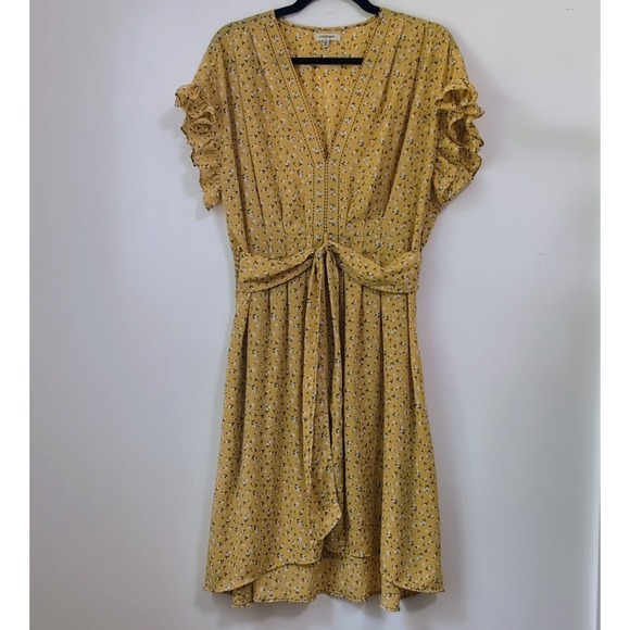 Max Studio Dresses & Skirts - Max Studio Yellow Floral Short Ruffle Sleeve Smocked Sundress Boho LP